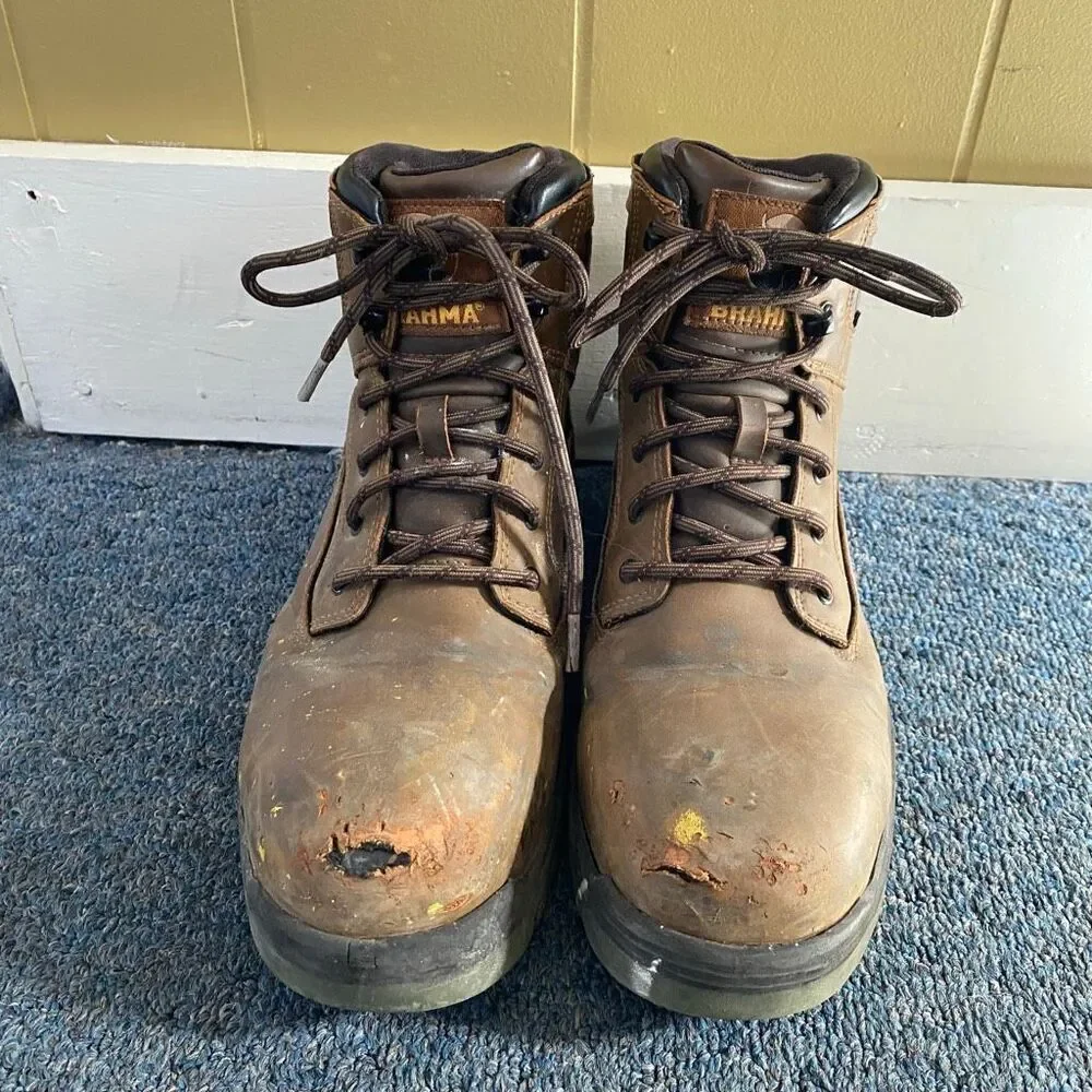 Brahma men 9.5 steel toe tie up lace work boots